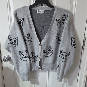 No Boundaries Cat Pattern Gray Cardigan